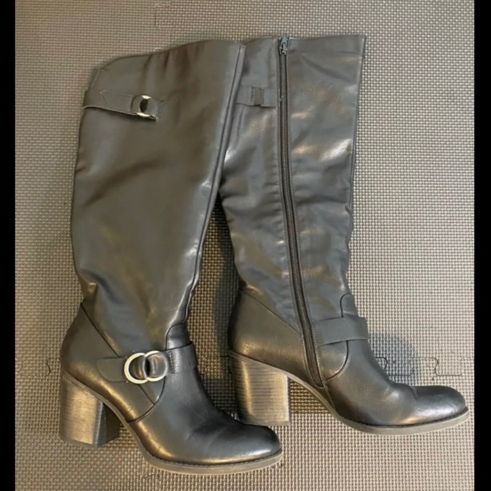 Vegan Leather Black Boots 8.5